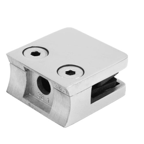 Стеклодержатель литой квадратный, под трубу 38 мм, под стекло 8.0 мм, AISI 304, GRIT 600, зеркальный – inoxprime.by – 2